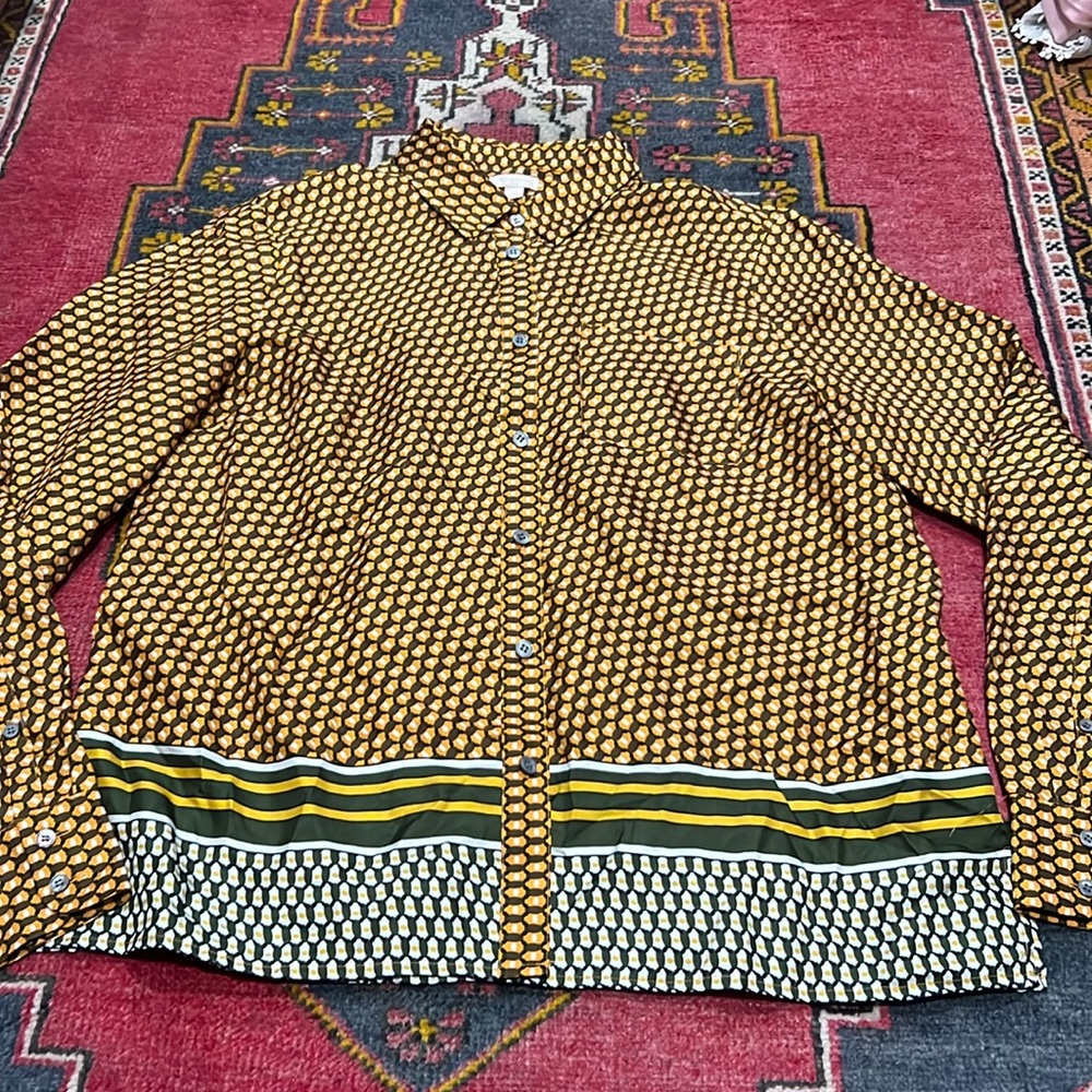J. Crew Yellow and Green Patterned Blouse